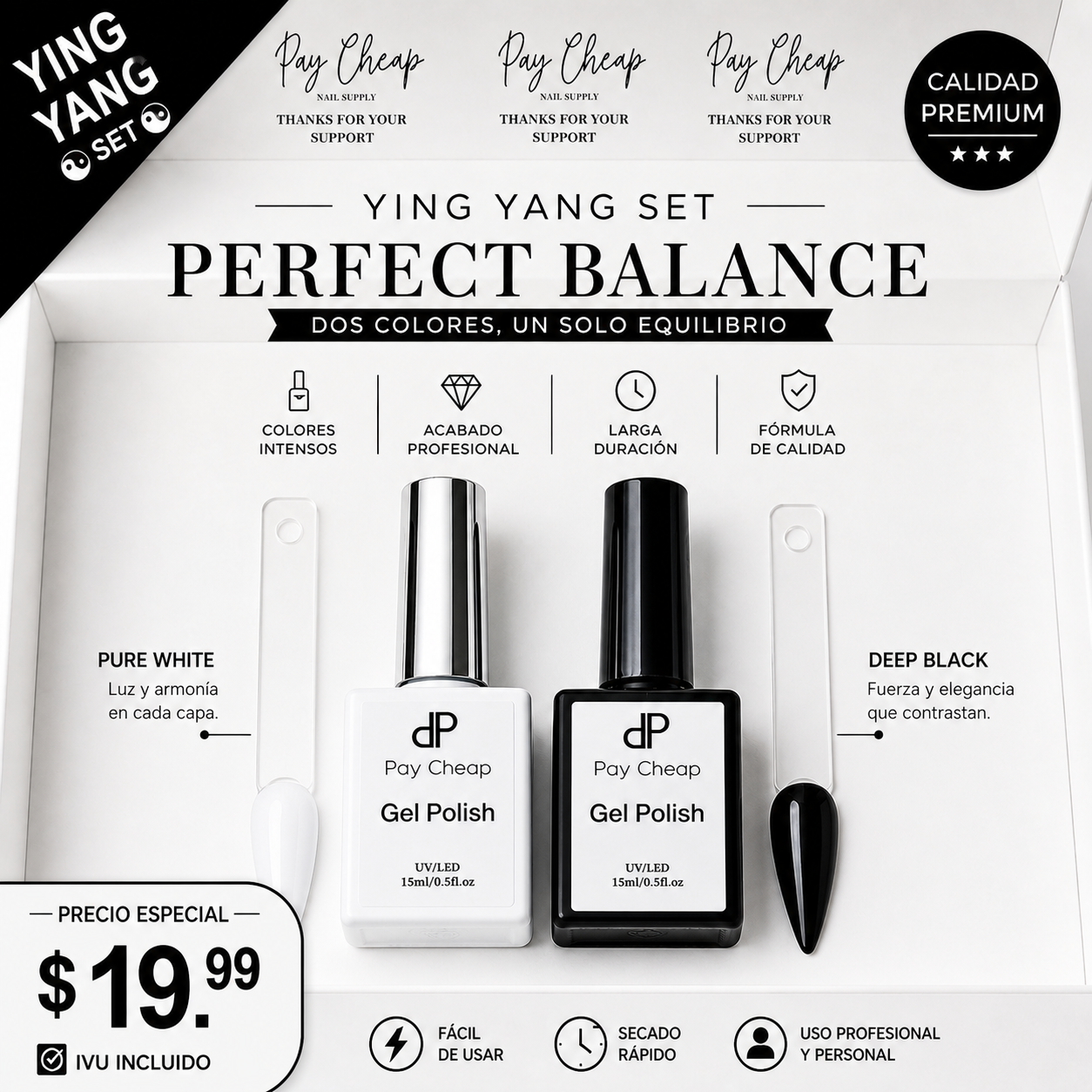 Ying Yang Set (Esmalte color blanco y negro)